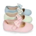 Serratex canvas Girl Mary Jane shoes with vichy bow in pastel colors.