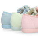 Serratex canvas Girl Mary Jane shoes with vichy bow in pastel colors.