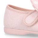 Serratex canvas Girl Mary Jane shoes with vichy bow in pastel colors.