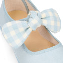 Serratex canvas Girl Mary Jane shoes with vichy bow in pastel colors.