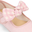 Serratex canvas Girl Mary Jane shoes with vichy bow in pastel colors.