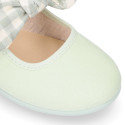 Serratex canvas Girl Mary Jane shoes with vichy bow in pastel colors.