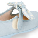 Serratex canvas Girl Mary Jane shoes with vichy bow in pastel colors.