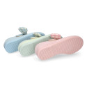 Serratex canvas Girl Mary Jane shoes with vichy bow in pastel colors.