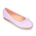 Soft leather classic girl ballet flats with adjustable ribbon in seasonal colors.