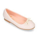 Soft leather classic girl ballet flats with adjustable ribbon in seasonal colors.