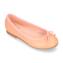 Soft leather classic girl ballet flats with adjustable ribbon in seasonal colors.