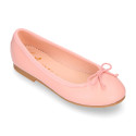 Soft leather classic girl ballet flats with adjustable ribbon in seasonal colors.