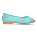 Soft leather classic girl ballet flats with adjustable ribbon in seasonal colors.