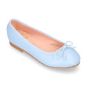 Soft leather classic girl ballet flats with adjustable ribbon in seasonal colors.