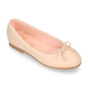 Soft leather classic girl ballet flats with adjustable ribbon in seasonal colors.