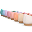 Soft leather classic girl ballet flats with adjustable ribbon in seasonal colors.