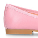 Soft leather classic girl ballet flats with adjustable ribbon in seasonal colors.