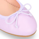 Soft leather classic girl ballet flats with adjustable ribbon in seasonal colors.