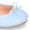 Soft leather classic girl ballet flats with adjustable ribbon in seasonal colors.