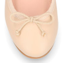 Soft leather classic girl ballet flats with adjustable ribbon in seasonal colors.