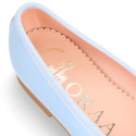 Soft leather classic girl ballet flats with adjustable ribbon in seasonal colors.