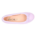 Soft leather classic girl ballet flats with adjustable ribbon in seasonal colors.