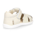 Classic Washable leather Boys sandal shoes with hook and loop strap closure.