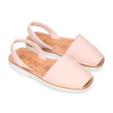 EXTRA SOFT leather kids Menorquina sandals with rear strap and white soles.