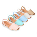 EXTRA SOFT leather kids Menorquina sandals with rear strap and white soles.