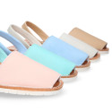 EXTRA SOFT leather kids Menorquina sandals with rear strap and white soles.