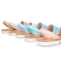 EXTRA SOFT leather kids Menorquina sandals with rear strap and white soles.