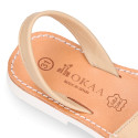 EXTRA SOFT leather kids Menorquina sandals with rear strap and white soles.