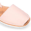 EXTRA SOFT leather kids Menorquina sandals with rear strap and white soles.