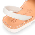 EXTRA SOFT leather kids Menorquina sandals with rear strap and white soles.