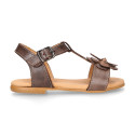 Cowhide Leather Sandal shoes with big flower and buckle fastening.