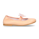 Soft Nappa leather Girl Ballet flat shoes with elastic band with star design.