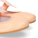 Soft Nappa leather Girl Ballet flat shoes with elastic band with star design.