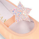 Soft Nappa leather Girl Ballet flat shoes with elastic band with star design.