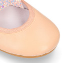 Soft Nappa leather Girl Ballet flat shoes with elastic band with star design.