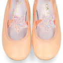 Soft Nappa leather Girl Ballet flat shoes with elastic band with star design.