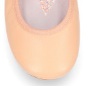 Soft Nappa leather Girl Ballet flat shoes with elastic band with star design.