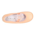 Soft Nappa leather Girl Ballet flat shoes with elastic band with star design.