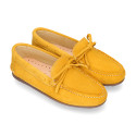 Suede leather Moccasin shoes with bows and driver type Outsole for large sizes.