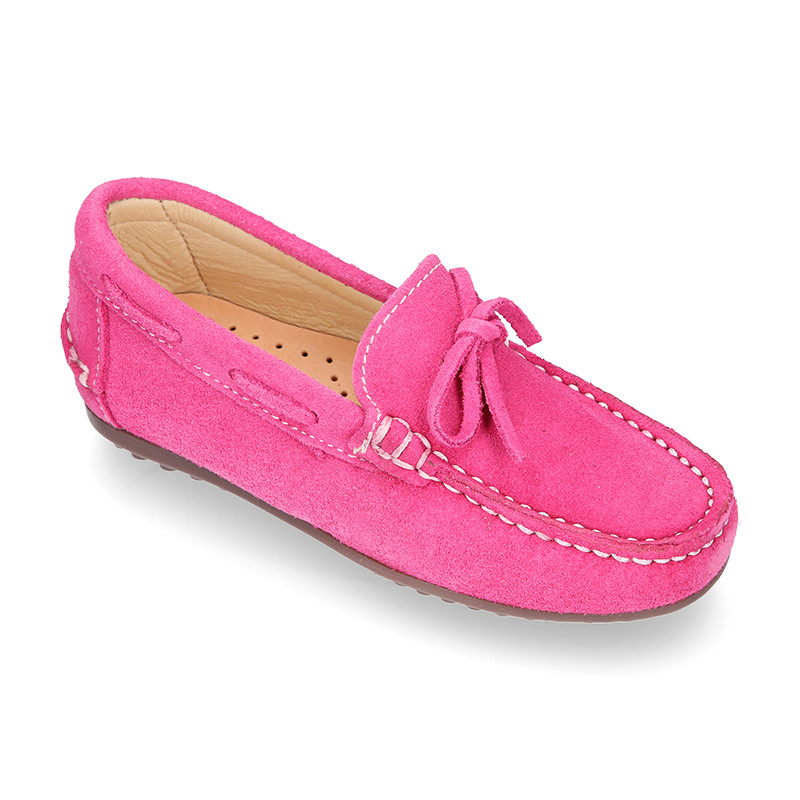 Suede leather Moccasin shoes with bows and driver type Outsole for ...