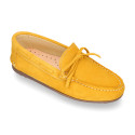 Suede leather Moccasin shoes with bows and driver type Outsole for large sizes.