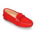 Suede leather Moccasin shoes with bows and driver type Outsole for large sizes.