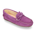 Suede leather Moccasin shoes with bows and driver type Outsole for large sizes.