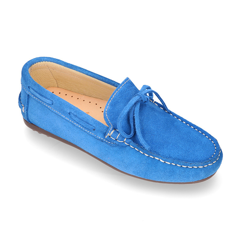 Suede leather Moccasin shoes with bows and driver type Outsole for ...