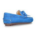 Suede leather Moccasin shoes with bows and driver type Outsole for large sizes.