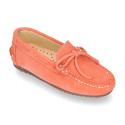 Suede leather Moccasin shoes with bows and driver type Outsole for large sizes.