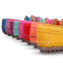 Suede leather Moccasin shoes with bows and driver type Outsole for large sizes.