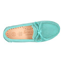 Suede leather Moccasin shoes with bows and driver type Outsole for large sizes.