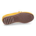 Suede leather Moccasin shoes with bows and driver type Outsole for large sizes.