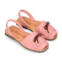 Nubuck leather menorquina sandals with rear strap and fringed tab.